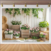 Lofaris Rustic White Wood Floral Photography Backdrop with Pink and White Flowers, Studio Background for Spring Photoshoot and Event Decor