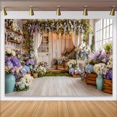 Lofaris Rustic Floral Photography Backdrop with Purple Hydrangeas and Wisteria, Elegant Studio Background for Spring Photoshoot