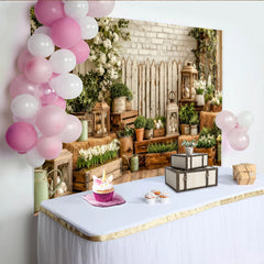 Lofaris Rustic Farmhouse Easter Backdrop with White Flowers and Eggs, Charming Spring Photography Background for Holiday Parties