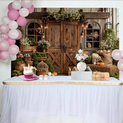 Lofaris Rustic Fall Photography Backdrop with Barn Doors and Pumpkins, Autumn Harvest Studio Background for Portraits.