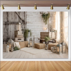 Lofaris Rustic Farmhouse Photography Backdrop with Wood and Hay Bales, Cozy Studio Background for Baby Portraits and Family Photoshoots
