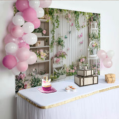 Lofaris White Wood Floral Garden Photography Backdrop with Butterflies, Elegant Studio Background for Spring Photoshoot and Party Decor