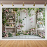 Lofaris White Wood Floral Garden Photography Backdrop with Butterflies, Elegant Studio Background for Spring Photoshoot and Party Decor