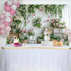 Lofaris White Wood Spring Floral Garden Photography Backdrop with Pink Butterflies and Green Vines, Studio Background for Portrait