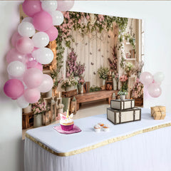 Lofaris Elegant Floral Photography Backdrop with Rustic Wood and Pink Flowers, Whimsical Studio Background for Natural Portrait Photoshoot