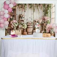 Lofaris Rustic Floral Photography Backdrop with White Wood and Pink Roses, Elegant Studio Background for Spring Photoshoot