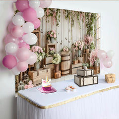 Lofaris Rustic Floral Photography Backdrop with White Wood and Pink Roses, Elegant Studio Background for Spring Photoshoot