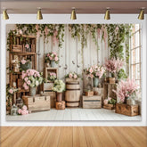 Lofaris Rustic Floral Photography Backdrop with White Wood and Pink Roses, Elegant Studio Background for Spring Photoshoot