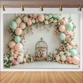 Lofaris Elegant Floral Baby Shower Backdrop with Pink and Mint Balloons, Charming Photography Background for Party Decor
