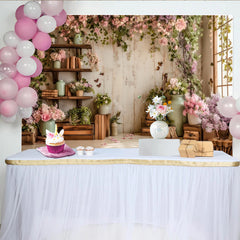 Lofaris Rustic Floral Photography Backdrop with Pink and Purple Flowers and Vines, Elegant Studio Background for Portrait Photoshoot