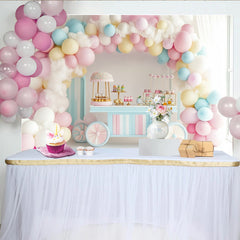 Lofaris Pastel Balloon Birthday Backdrop with Fluffy Clouds and Candy Cart, Sweet Shop Party Decor for Girls Photoshoot