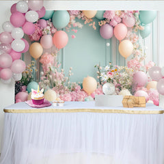 Lofaris Pastel Floral Baby Shower Backdrop with Pink Flowers and Balloons, Elegant Photography Background for Newborn or Party Decoration