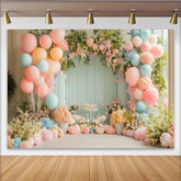 Lofaris Pastel Floral Baby Shower Backdrop with Pink and Blue Balloons and Greenery, Elegant Party Decor for Studio Photoshoot and Celebration