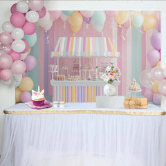 Lofaris Pastel Candy Shop Birthday Backdrop with Balloons and Sweets, Sweet Party Decor for Kids Photoshoot and Celebration
