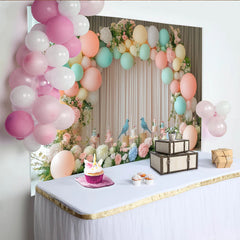 Lofaris Pastel Bird Baby Shower Backdrop with Soft Balloons and Floral Arch, Elegant Party Background for Photoshoot Decoration