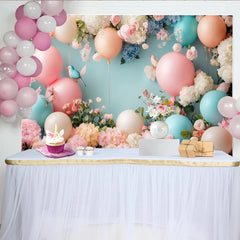 Lofaris Pastel Floral Baby Shower Backdrop with Balloons and Birds, Elegant Photography Background for Newborn or Party Decor