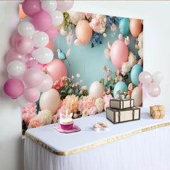 Lofaris Pastel Floral Baby Shower Backdrop with Balloons and Birds, Elegant Photography Background for Newborn or Party Decor