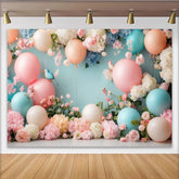 Lofaris Pastel Floral Baby Shower Backdrop with Balloons and Birds, Elegant Photography Background for Newborn or Party Decor