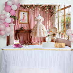 Lofaris Elegant Pink Floral Photography Backdrop with Tiered Dress and Roses, Romantic Studio Background for Portrait Photoshoot
