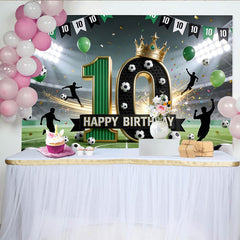 Lofaris Green Football 10th Birthday Backdrop with Stadium Lights, Sports Theme Photo Background for Party Decoration