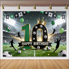 Lofaris Green Football 10th Birthday Backdrop with Stadium Lights, Sports Theme Photo Background for Party Decoration