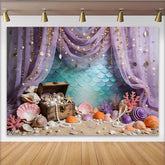 Lofaris Purple Mermaid Treasure Photography Backdrop with Pearls and Seashells, Underwater Fantasy Studio Background for Kids Photoshoot