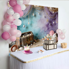 Lofaris Magical Underwater Treasure Photography Backdrop with Seashells Pearls, Fantasy Ocean Background for Kids Birthday Party