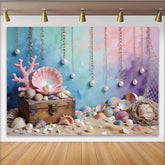 Lofaris Colorful Ocean Mermaid Photography Backdrop with Treasure Chest, Pearls and Seashells Underwater Background for Photo
