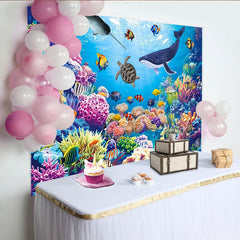 Lofaris Vibrant Underwater Photography Backdrop with Colorful Coral Reef and Marine Life, Ocean Theme Studio Background for Kids Party