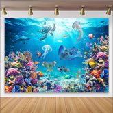 Lofaris Vibrant Underwater Ocean Photography Backdrop with Colorful Coral Reef Diverse Marine Life, Blue Sea Background for Photoshoot