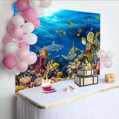 Lofaris Vibrant Coral Reef Underwater Ocean Photography Backdrop with Marine Life, Sea Life Background for Photoshoot and Party Decor