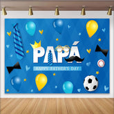 Lofaris Blue Fathers Day Backdrop with PAPÁ Text, Crown, Mustache, Ties, Festive Party Background for Celebration