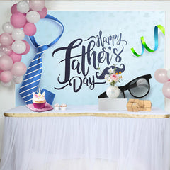 Lofaris Blue Striped Tie Fathers Day Backdrop with Sunglasses and Mustache, Light Blue Holiday Background for Party Decor
