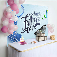 Lofaris Blue Striped Tie Fathers Day Backdrop with Sunglasses and Mustache, Light Blue Holiday Background for Party Decor