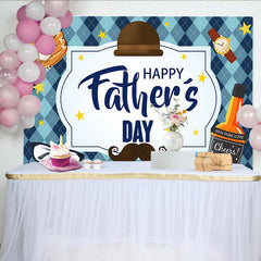 Lofaris Blue Argyle Happy Father's Day Backdrop with Baseball Glove and Hat, Mustache and Glasses Photo Background for Party Decor