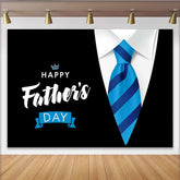 Lofaris Happy Father's Day Backdrop with Blue Striped Tie and White Shirt Collar, Elegant Photography Background for Celebration
