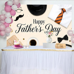 Lofaris Happy Fathers Day Backdrop with Top Hat, Striped Tie, and Gift Box, Elegant Background for Celebration Party Decor