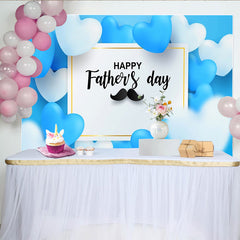 Lofaris Blue and White Heart Fathers Day Backdrop with Mustache, Festive Party Decor for Celebration Photography