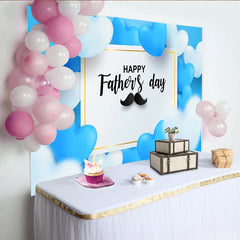 Lofaris Blue and White Heart Fathers Day Backdrop with Mustache, Festive Party Decor for Celebration Photography