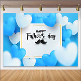 Lofaris Blue and White Heart Fathers Day Backdrop with Mustache, Festive Party Decor for Celebration Photography