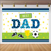 Lofaris Best Dad Fathers Day Backdrop with Soccer Ball, Trophy and Shoes, Blue Green Sports Theme Photography Background for Party Decor