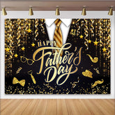 Lofaris Elegant Black and Gold Happy Fathers Day Backdrop with Suit and Tie, Sparkling Glitter Background for Dad's Celebration Party Decor