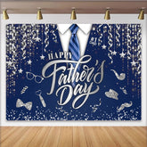 Lofaris Happy Father's Day Backdrop with Blue Tie and Silver Glitter, Elegant Party Background for Dad Celebration