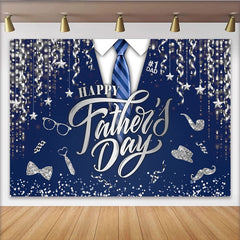 Lofaris Happy Father's Day Backdrop with Blue Tie and Silver Glitter, Elegant Party Background for Dad Celebration