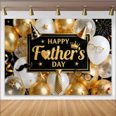 Lofaris Elegant Black and Gold Glitter Fathers Day Backdrop with Balloons, Stylish Party Decor for Dad's Celebration Photoshoot