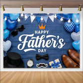 Lofaris Blue Plaid Father's Day Backdrop with Balloons and Men's Items, Photo Background for Dad's Celebration, Party Decoration