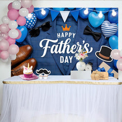 Celebrate Happy Fathers Day Blue Plaid Backdrop with Suit and Balloons, Elegant Photo Background for Celebration and Party Decor