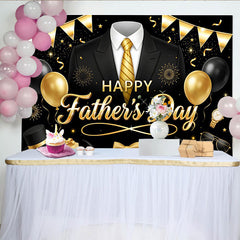 Lofaris Elegant Black and Gold Father's Day Backdrop with Suit and Tie, Stylish Party Decor for Dad's Celebration Photoshoot