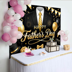 Lofaris Elegant Black and Gold Father's Day Backdrop with Suit and Tie, Stylish Party Decor for Dad's Celebration Photoshoot