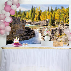 Lofaris Vibrant Waterfall Natural Scenery Photography Backdrop with Autumn Forest, Rocky River Background for Studio Photoshoot